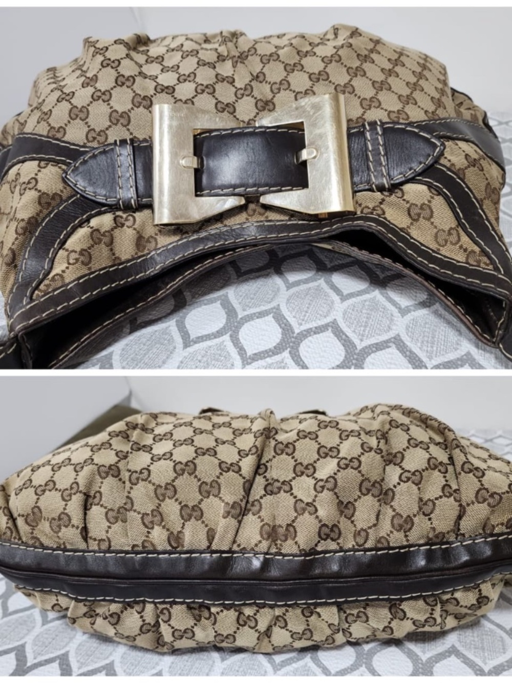 Authentic GUCCI GG Canvas And Leather Queen Large Hobo Bag Beige/Brown - Picture 7 of 13
